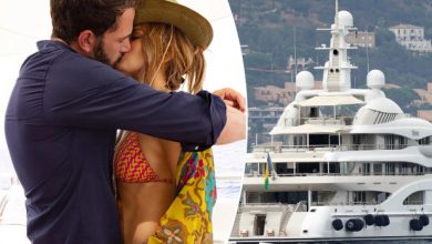 Photo of Jennifer Lopez celebrates 52nd birthday by kissing Ben Affleck on luxe yacht.