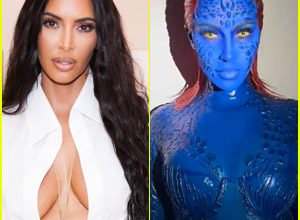 Photo of Kim Kardashian Paints Herself Blue For Mystique Halloween Costume – See The Look!
